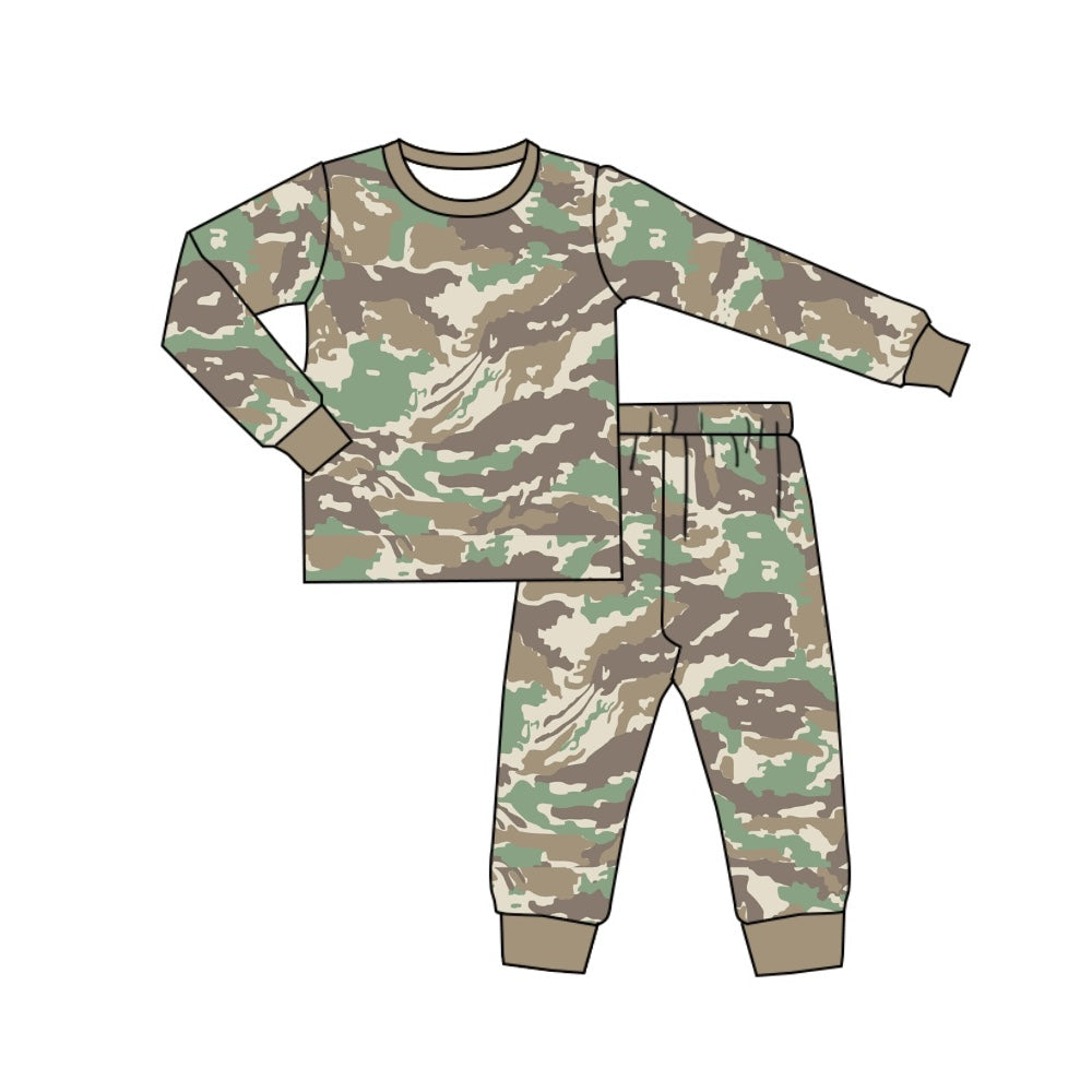 Baby Boys Pajamas Green Brown Camo Shirt Pants Sets Preorder BLP0764