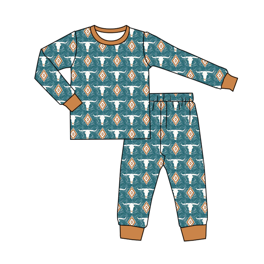 Baby Boys Pajamas Western Cows Aztec Shirt Pants Pajamas Sets Preorder BLP0765