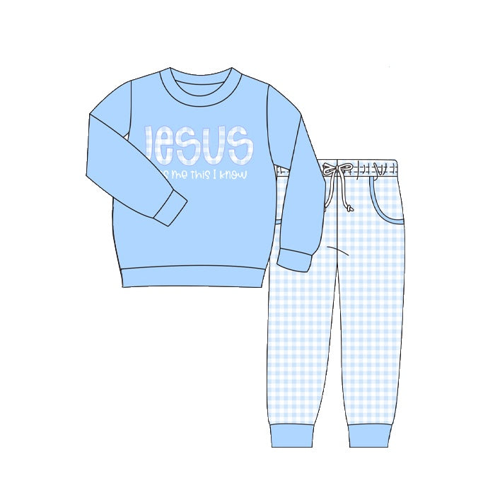 Baby Boys Clothes Blue Jesus Top Checkered Pants Sets Preorder BLP0767