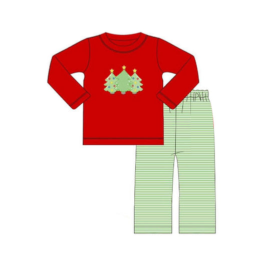 Baby Boys Clothes Red Christmas Tree Top Checkered Pants Sets Preorder BLP0773