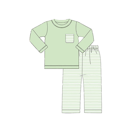 Baby Boys Clothes Green Pocket Shirt Stripes Pants Clothes Sets Preorder BLP0779