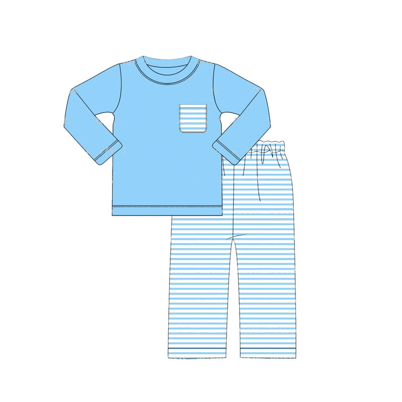 Baby Boys Clothes Blue Pocket Top Stripes Pants Clothes Sets Preorder BLP0780