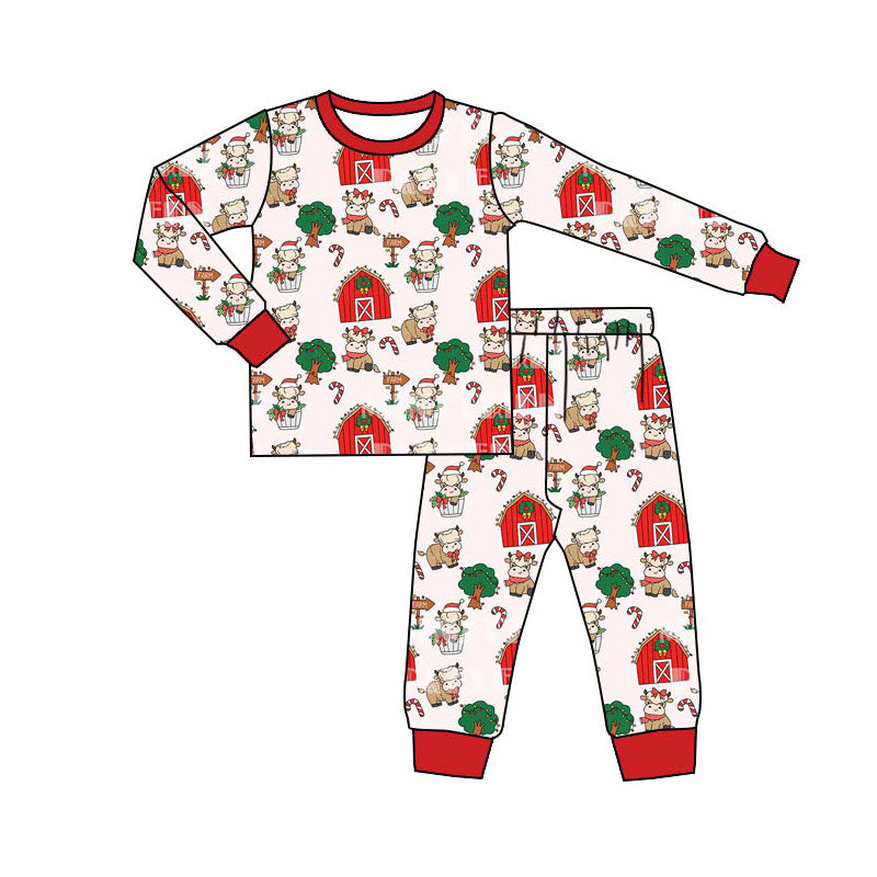 Baby Boys Pajamas Christmas Farm Cows Shirt Pants Pajamas Sets Preorder BLP0784