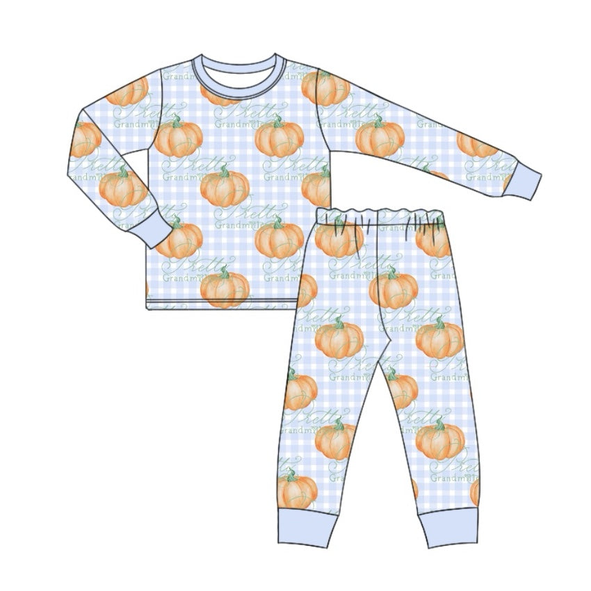 Baby Boys Pajamas Blue Checkered Pumpkin Shirt Pants Pajamas Sets Preorder BLP0791