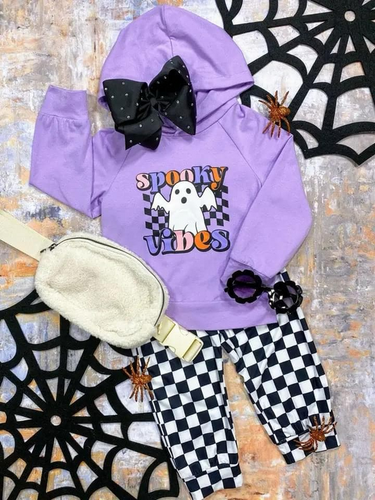 Baby Kids Clothes Halloween Spooky Hooded Top Checked Pants Outfits Preorder BLP0792