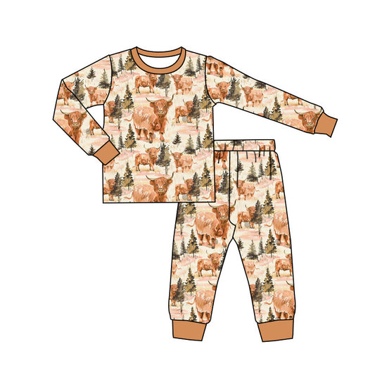 Baby Boys Pajamas Western Highland Cow Top Pants Pajamas Sets Preorder BLP0813