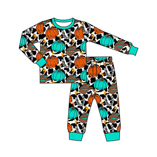 Baby Boys Pajamas Western Pumpkin Cow Top Pants Pajamas Sets Preorder BLP0814