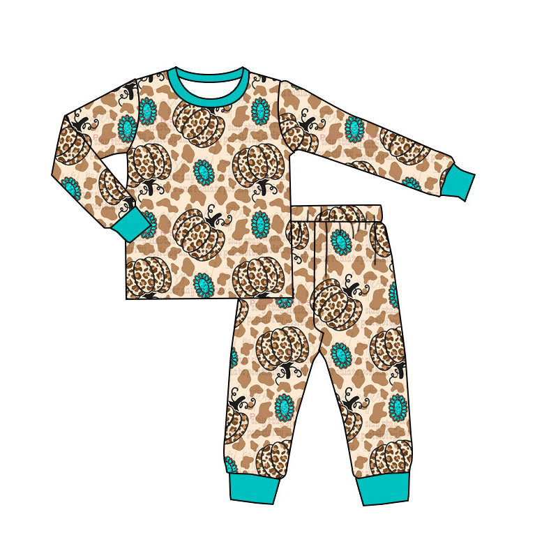 Baby Girls Pajamas Pumpkins Leopard Top Western Pants Pajamas Sets Preorder BLP0824