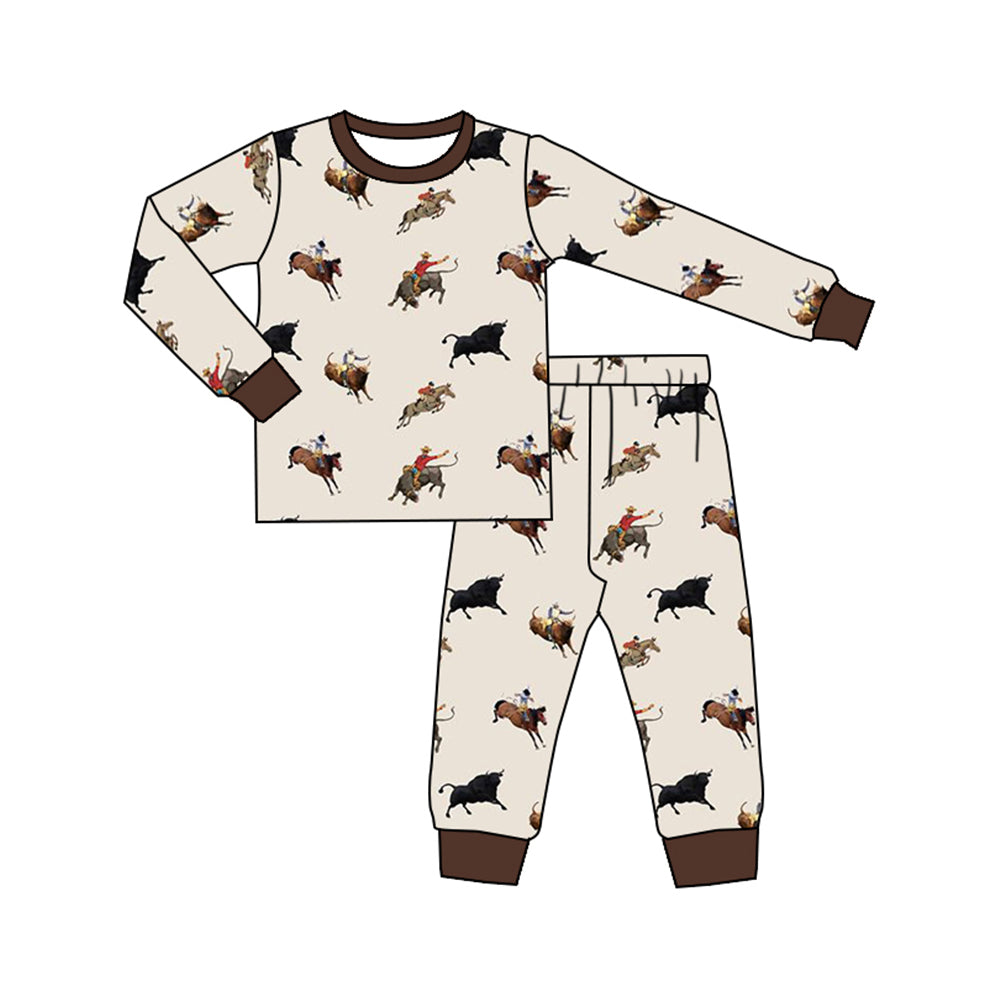 Baby Boys Pajamas Western Rodeo Cows Top Pants Pajamas Sets Preorder BLP0844