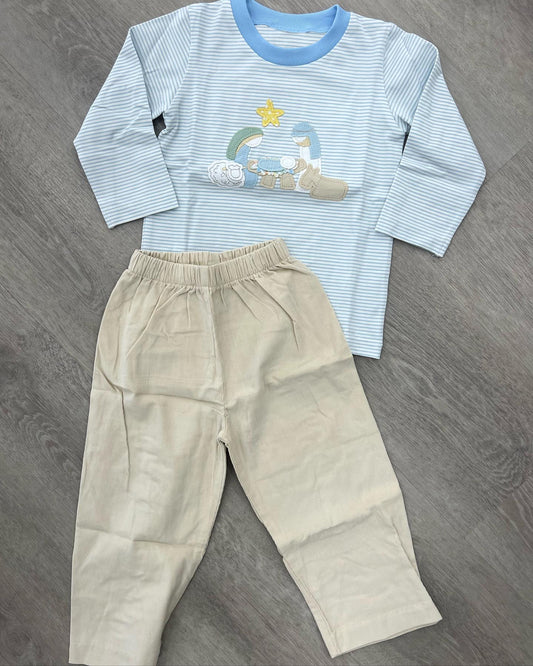 Baby Boys Clothes Christmas Nativity Stripes Top Pants Clothes Sets Preorder BLP0862