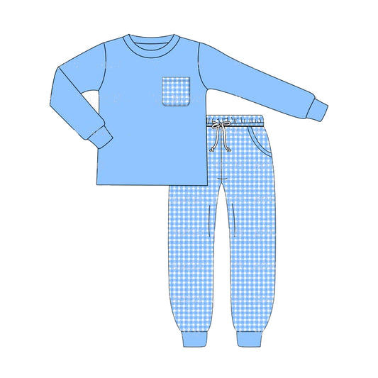 Baby Boys Clothes Blue Pocket Shirt Checkered Pants Sets Preorder BLP0871