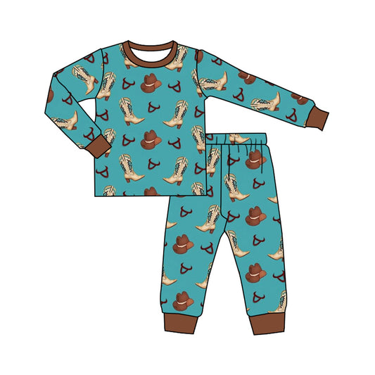 Baby Boys Pajamas Western Boots Hats Top Pants Pajamas Sets Preorder BLP0872