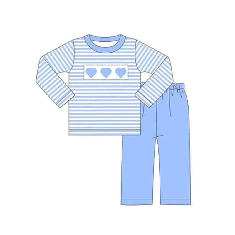 Baby Boys Clothes Blue Stripes Hearts Top Pants Sets Preorder BLP0890