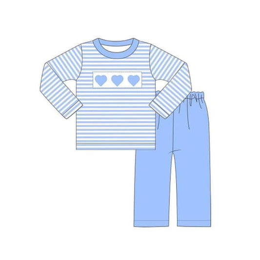 Baby Boys Clothes Blue Stripes Hearts Top Pants Sets Preorder BLP0890