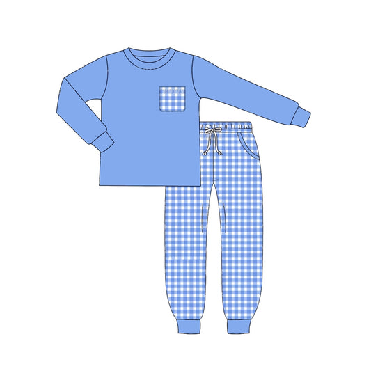 Baby Boys Clothes Blue Pocket Top Checkered Pants Outfits Sets Preorder BLP0896