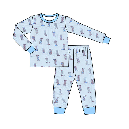 Baby Boys Pajamas Western Blue Boots Top Pants Pajamas Sets Preorder BLP0901