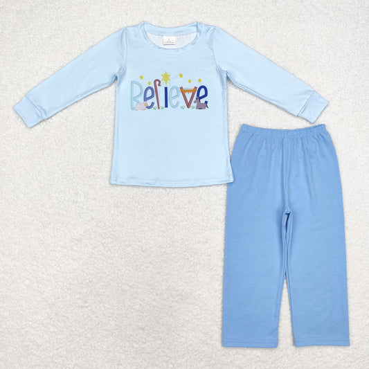 Baby Boys Clothes Blue Christmas Long Sleeve Top Pants Clothes Sets BLP0904