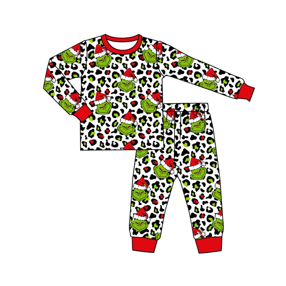 Baby Boys Pajamas Christmas Leopard Green Shirt Pants Pajamas Sets Preorder BLP0911