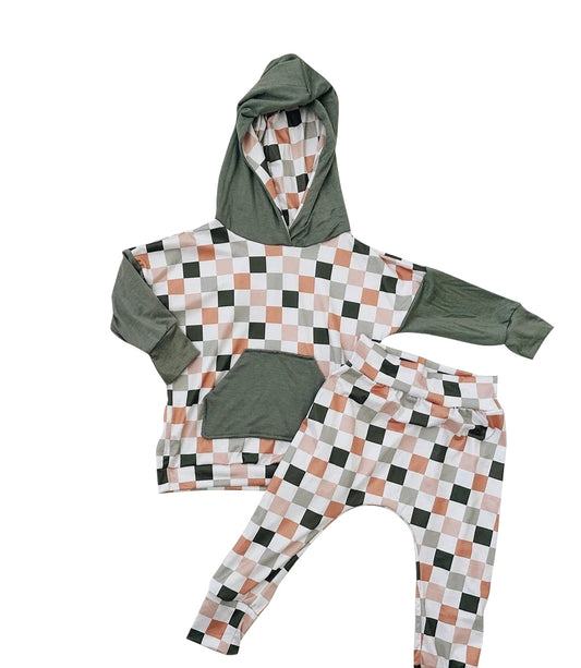 Baby Boys Clothes Checkered Hooded Tops Jogger Pants Sets Preorder BLP0913