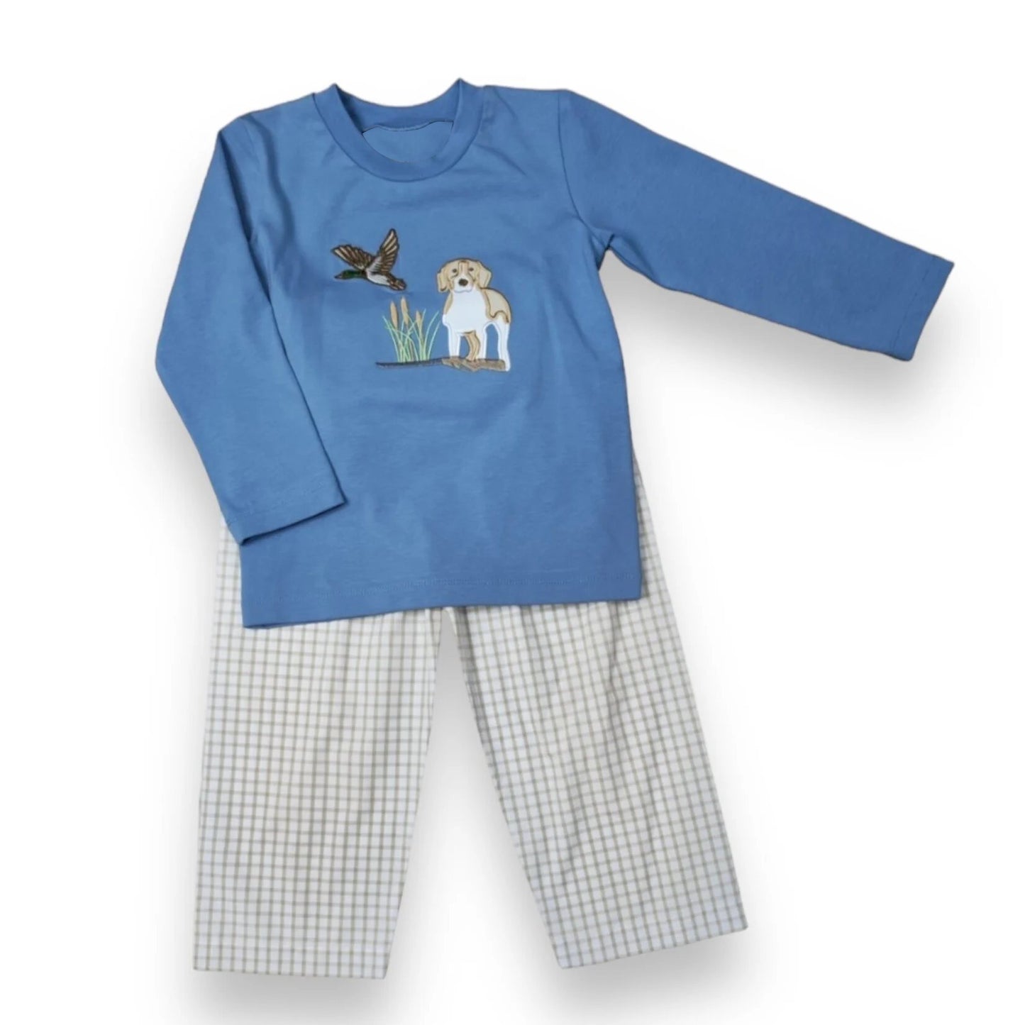 Baby Boys Clothes Blue Dog Duck Hunting Southern Tops Pants Sets Preorder BLP0919