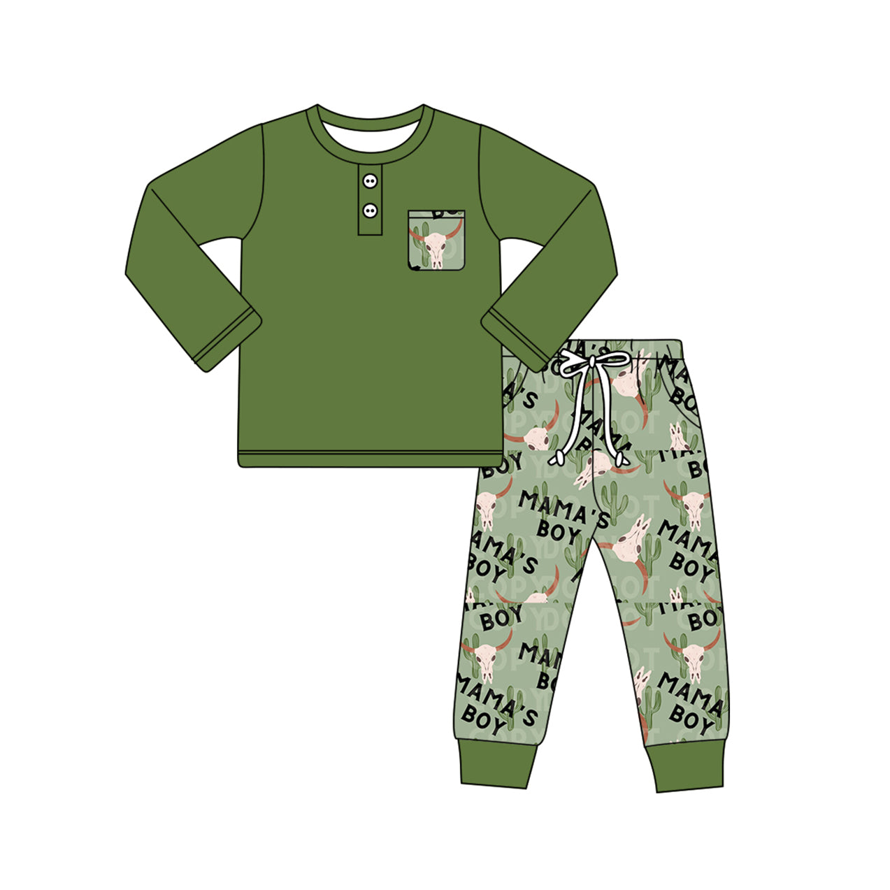 Baby Boys Clothes Green Tops Western Mam's Boy Cow Jogger Clothes Sets Preorder BLP0920