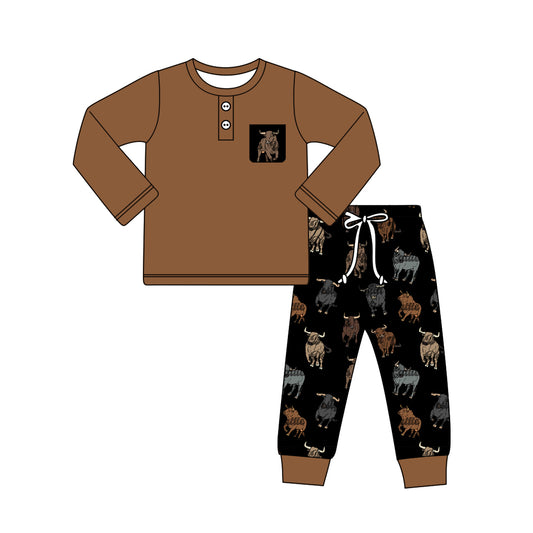 Baby Boys Clothes Western Brown Tops Black Cows Pants Sets Preorder BLP0923