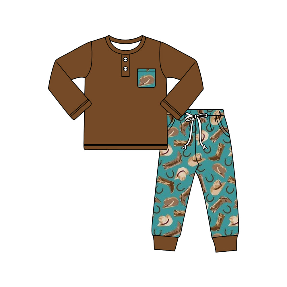 Baby Boys Clothes Western Boots Pocket Top Pants Sets Preorder BLP0927