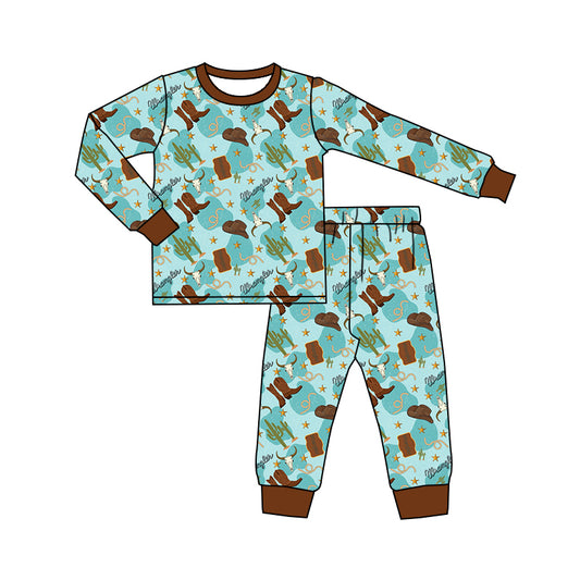 Baby Boys Pajamas Western Boots Cactus Top Pants Pajamas Sets Preorder BLP0928