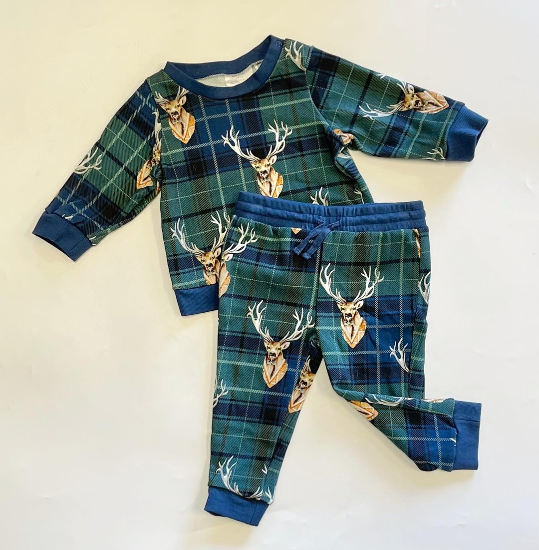 Baby Boys Pajamas Deer Checkered Top Pants Pajamas Sets Preorder BLP0936