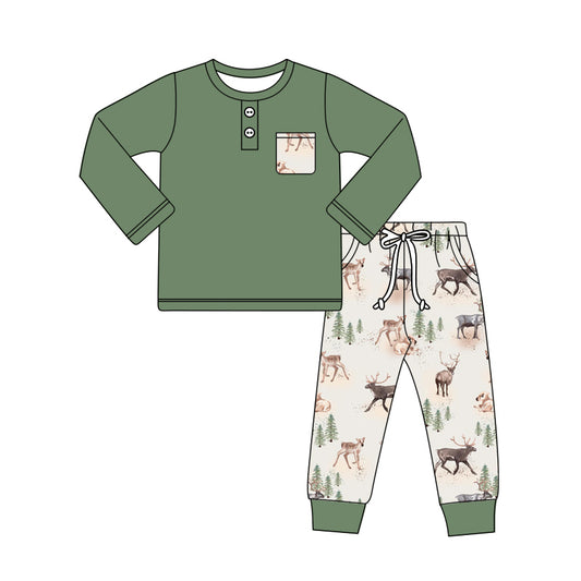 Baby Boys Clothes Hunting Deer Pocket Top Pants Clothes Sets Preorder BLP0944