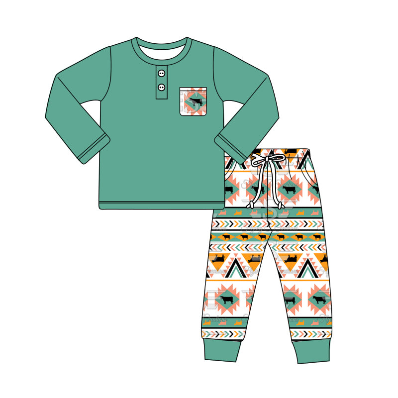 Baby Boys Clothes Western Pocket Top Aztec Cow Pants Sets Preorder BLP0950