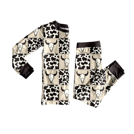 Baby Boys Pajamas Long Sleeves Cows Print Bull Skull Plaid Top Pant Pajamas Set Preorder BLP1084 5.30
