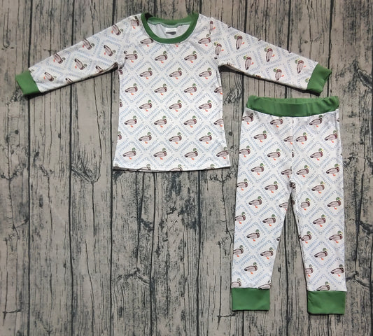 Baby Boys Pajamas Long Sleeves Green Ducks Plaid Top Pant Pajamas Set Preorder BLP1086 6.7