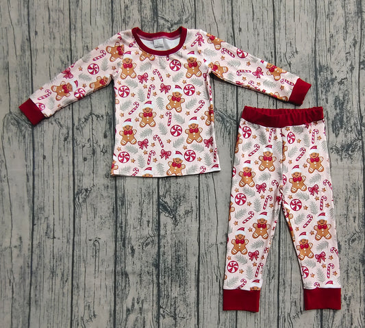 Baby Boys Pajamas Red Long Sleeves Gingerbread Candy Cane Top Pant Pajamas Set Preorder BLP1093 8.2