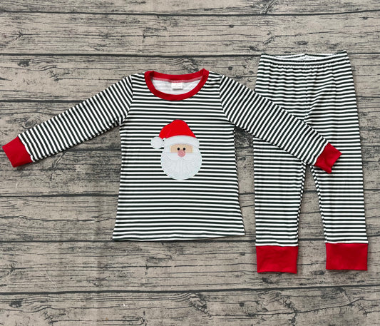 Embroidery Baby Boys Clothes Long Sleeves Green Stripe Santa Top Pant Pajamas Set Preorder BLP1126 8.2