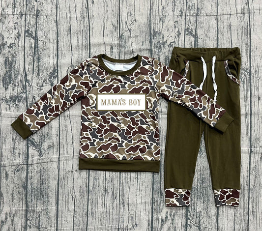 Embroidery Mama's Boy Baby Boys Camo Top Pockets Jogger Pants Clothes Sets Preorder 10.25