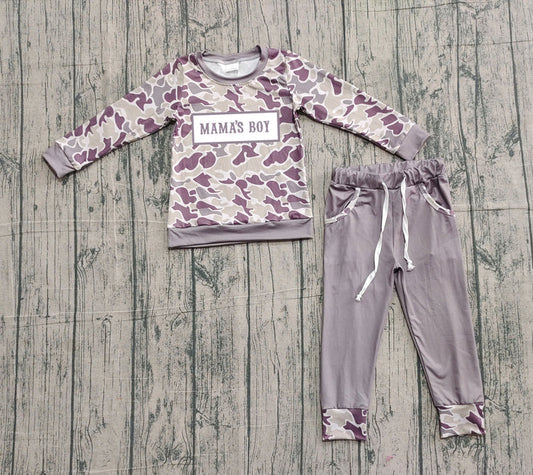 Embroidery Mama's Boy Baby Boys Camo Top Pockets Jogger Pants Clothes Sets Preorder 10.25