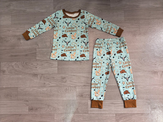 Baby Boys Pajamas Little Cowboys Boots Top Pant Western Pajamas Sets Preorder BLP1485