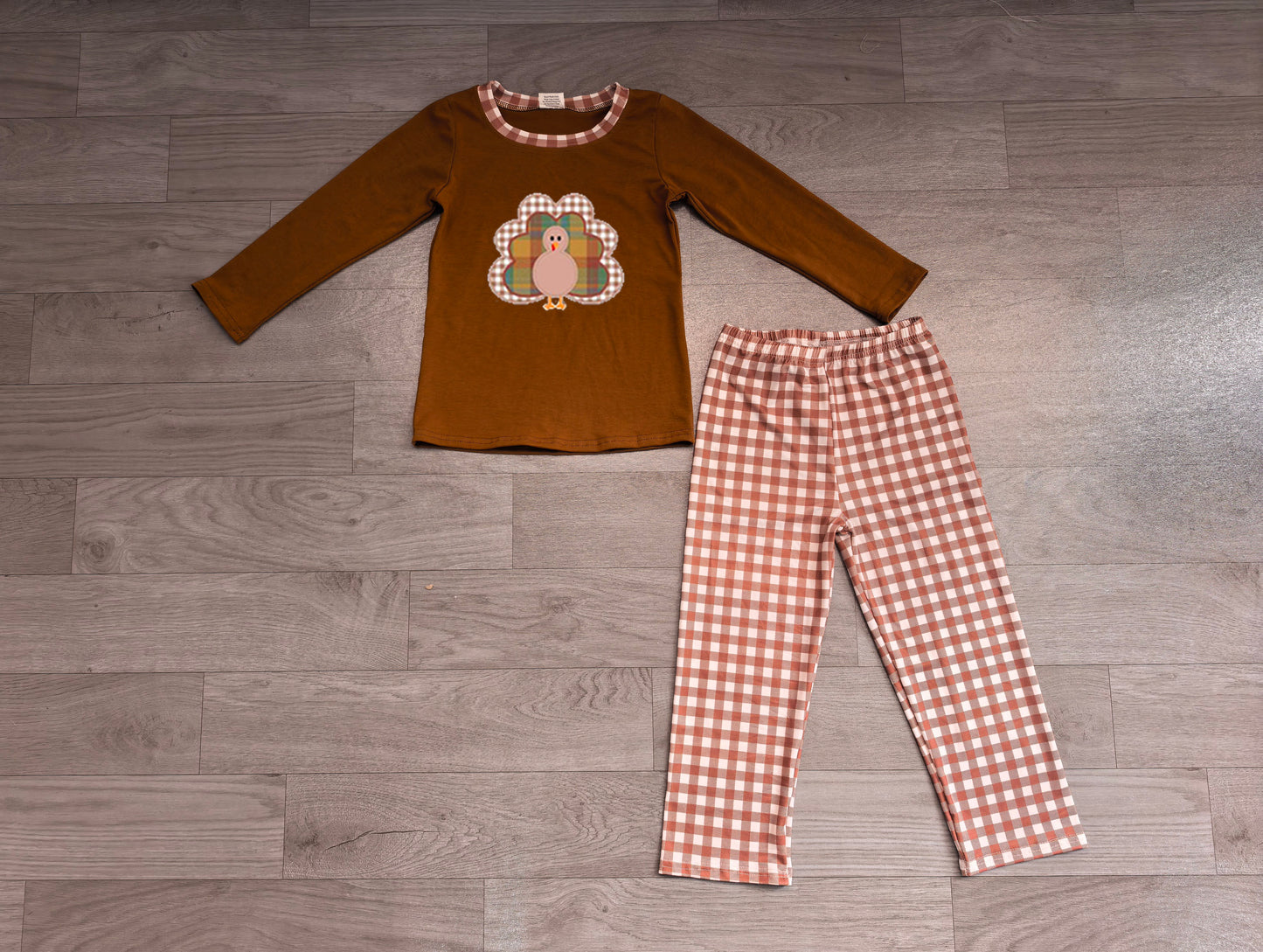 Baby Boys Clothes Embroidery Turkey Top Checked Pants Thanksgivings Clothes Set BLP1516