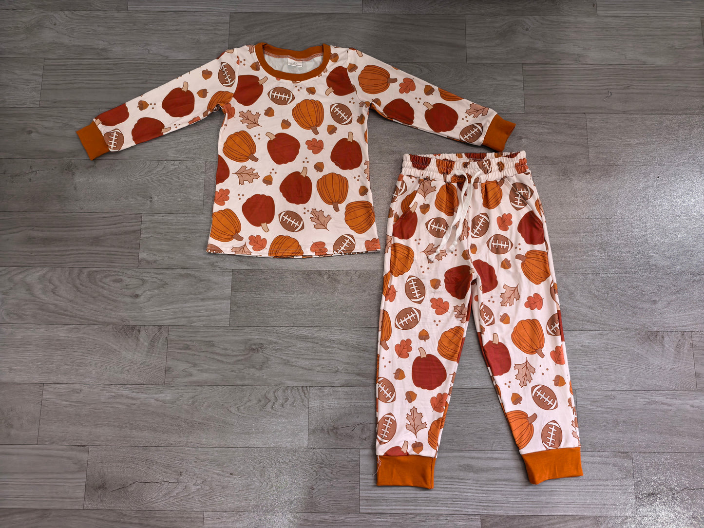 Baby Boys Football Pumpkins Top Pockets Pant Fall Clothes Set Preorder BLP1539