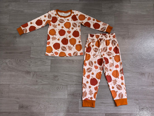 Baby Boys Football Pumpkins Top Pockets Pant Fall Clothes Set Preorder BLP1539