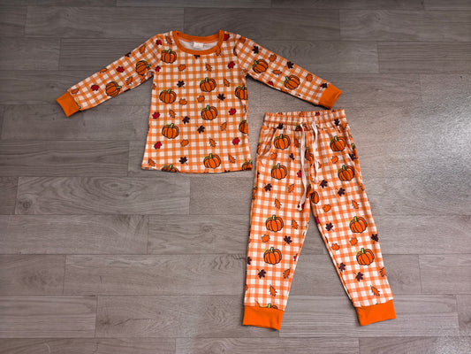Baby Boys Pumpkins Checked Top Pockets Pant Fall Clothes Set Preorder BLP1540