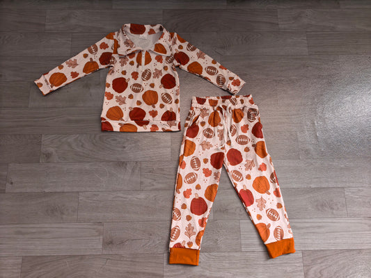 Baby Boys Football Pumpkins Zip Pullovers Pockets Jogger Pant Fall Clothes Set Preorder BLP1573