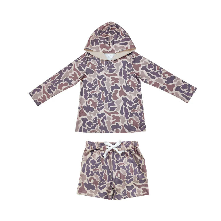 Baby Boys Khaki Camo Hoodie Top Pockets Shorts Southern Clothes Sets