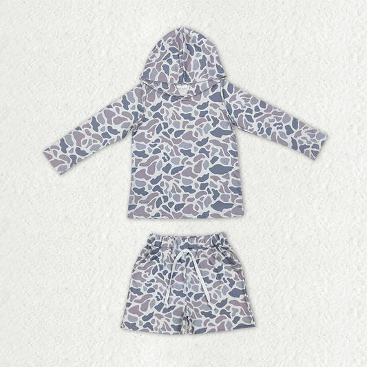 Baby Boys Light Grey Camo Hoodie Top Pockets Shorts Southern Clothes Sets