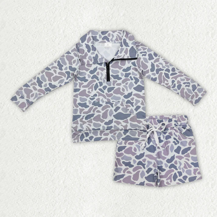 Sibling Baby Boys Long Sleeve Camo Zipper Pullover Pockets Shorts Southern Clothes Set 11.5