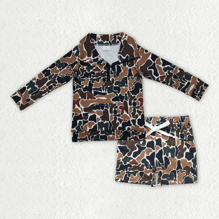 Sibling Baby Boys Long Sleeve Camo Zipper Pullover Pockets Shorts Southern Clothes Set 11.5