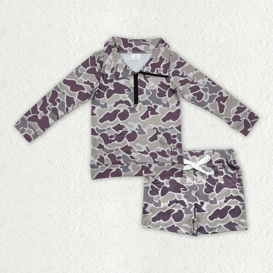 Sibling Baby Boys Long Sleeve Camo Zipper Pullover Pockets Shorts Southern Clothes Set 11.5