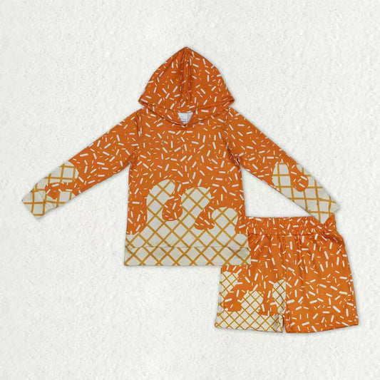 Baby Boys Orange Sprinkles Drip Hoodie Top Shorts Team Clothes Sets BLS0013