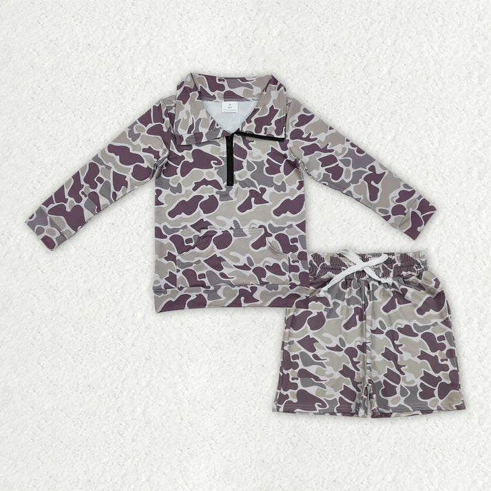 Baby Boys Southern Grey Camo Zipper Pockets Top Shorts Hunting Clothes Sets BLS0028